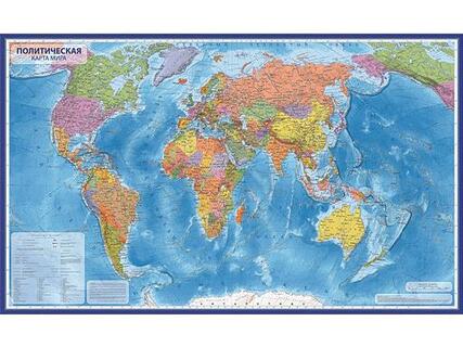 Карта географическая Мира политическая с ламинацией 1:32 интерактивная 101*70 КН040 Новая