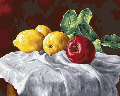 Картина для рисования по номерам "Натюрморт с лимонами и яблоком" 40*50см ФРЕЯ PNB/PL-138