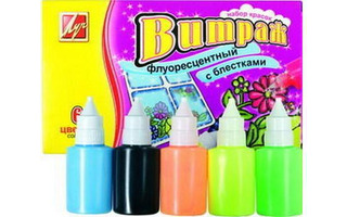 Краски  витражные  6цв 17С1160-08 флюор с блестками Луч УЦЕНКА (срок)