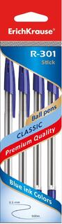Набор  4 синих шариковых ручек "Erich Krause.R-301 Classic Stick" 1 мм 22032