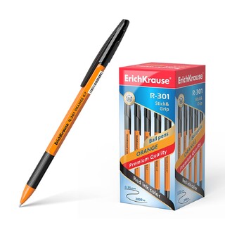 Ручка шариковая "Erich Krause.R-301 Orange Stick&Crip" черная 0,7мм 39533