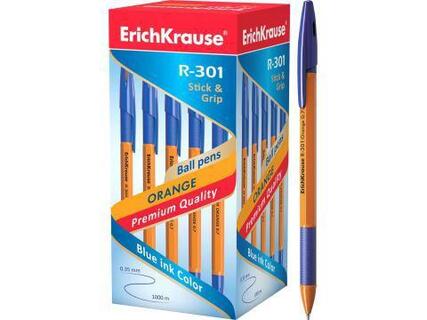 Ручка шариковая "Erich Krause.R-301 Orange Stick&Grip" синяя 0,7мм оранжевая 39531