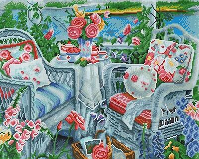 Мозаика алмазная "Чаепитие в летнем саду" 40*50см на подрамнике UА200