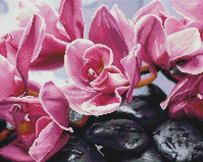 Мозаика алмазная "Орхидеи на камнях" 40*50см на подрамнике UА190