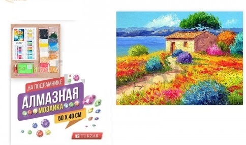 Мозаика алмазная "Пейзаж с домиком в цветах" 40*50см частичная TZ 13688 Р/К