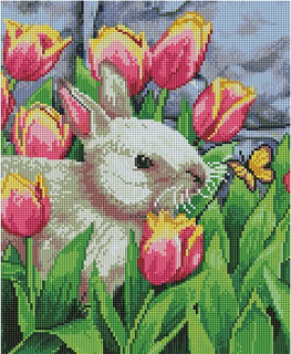 Мозаика алмазная "Кролик в тюльпанах" 30*40см на подрамнике UB267