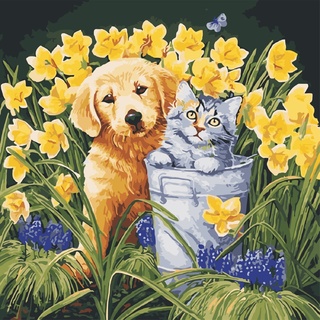 Картина для рисования по номерам "Щенок и котенок" 30*40 МС-5416/1013