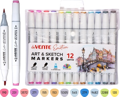 Набор скетчмаркеров  12шт "deVente.Emotion.Пастельные цвет" двухстор 1/5мм 5044108