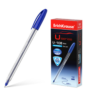 Ручка шариковая "Erich Krause.U-108 Ultra Glide Technology" синяя 1мм 53709 прозр.корпус