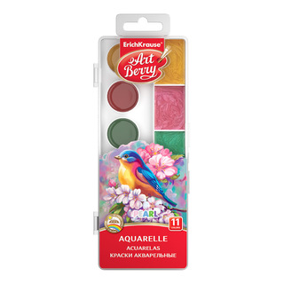 Краски  акв 11 цв "Artberry Pearl" с  УФ защитой и увелич. кюветами пластик 53407