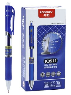 Ручка гель "Comix" автомат синяя 0,5мм грипп K3511 BU