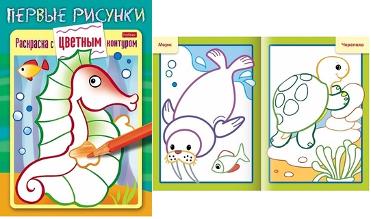 Раскраска "С цветным контуром.Морской конек" А5 8Рц5_28359 Хатбер