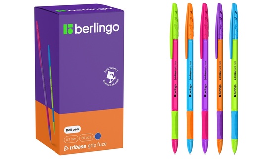 Ручка шариковая "Berlingo.Tribase grip fuze" синяя  0,7мм грип CBp_70968