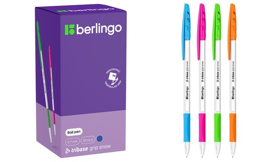 Ручка шариковая "Berlingo.Tribase grip snow" синяя  0,7мм грип CBp_70965