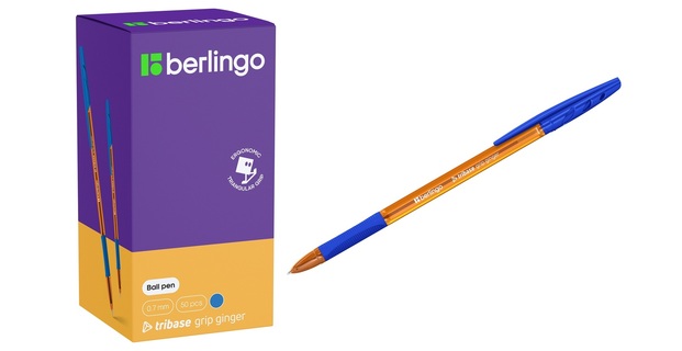 Ручка шариковая "Berlingo.Tribase grip ginger" светло-синяя  0,7мм грип CBp_70970
