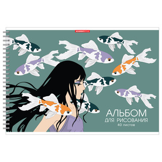 Альбом для рисования 40л "Аниме.Девушка с рыбами" спираль лак металл. 13360АкХолд