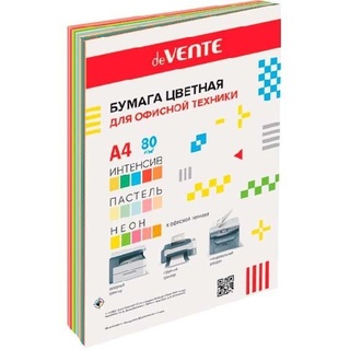 Бумага офисная А4  30л 15цв "deVENTE" 75гр цветная 5интенсив+5пастель+5неон 2072259, 2072421
