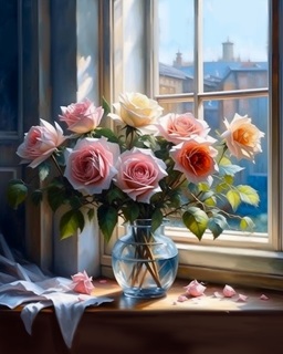 Картина для рисования по номерам "Розы у окна" 40*50см MCA1992