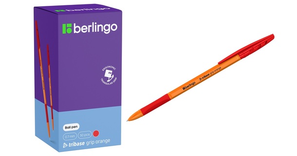 Ручка шариковая "Berlingo.Tribase grip orange" красная 0,7мм грип CBp_70963