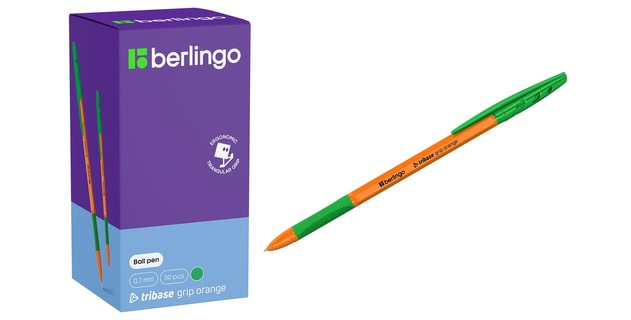 Ручка шариковая "Berlingo.Tribase grip orange" зеленая 0,7мм грип CBp_70961