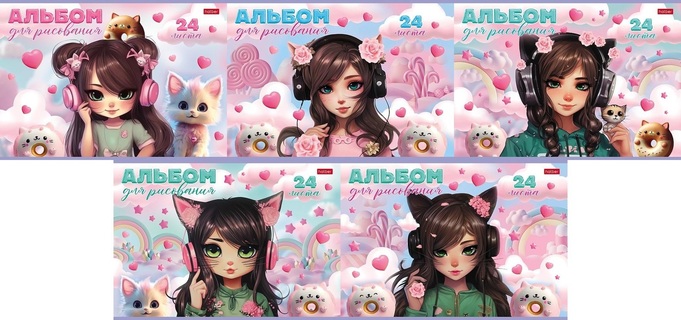 Альбом для рисования 24л "Девочка-кошка" 24А4В 085145 (3024) Hatber