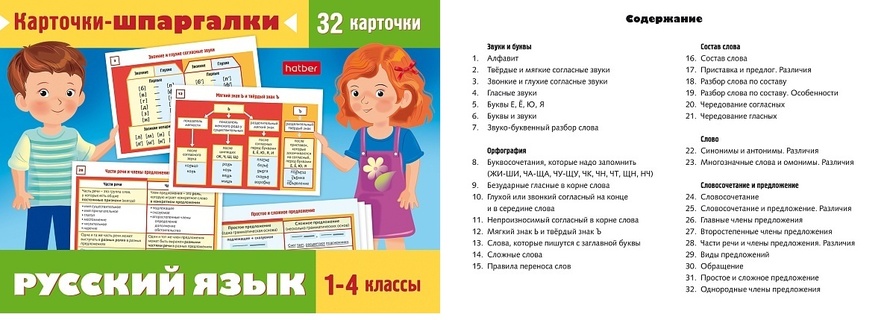 Игра обучающая "Карточки-шпаргалки.Русский язык.1-4кл" 32 карточки 12*17см НП_31318