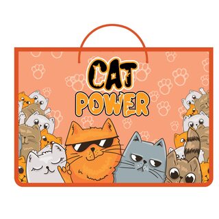 Папка для тетрадей А4 ПМ-А4-35 "CAT PARTY" пластик+ткань 5см 1 отд молния с ручками