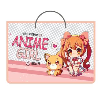 Папка для тетрадей А4 ПМ-А4-35 "ANIME GIRL" пластик+ткань 5см 1 отд молния с ручками