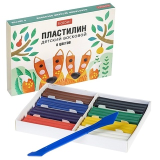 Пластилин  8 цв "Hatber.Лисята" восковой 120гр PL_071794