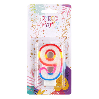 Свеча-цифра радужная "9" 7см 213711