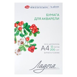 Папка для акварели А4 12л "Ладога" среднее зерно 200г/м² 252781936 Невская палитра