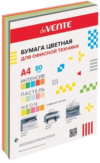 Бумага офисная А4  60л  15цв "deVENTE" 75гр+80гр цветная 5интенсив+5пастель+5неон 2072424