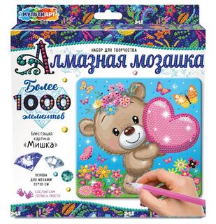 Мозаика алмазная "Мишка" 20*20см частичная AM20X20-MATED 380051 (7155)