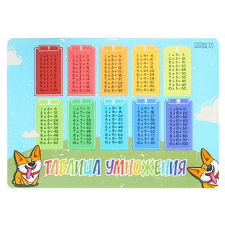 Клеенка для труда "Кокос.Таблица умножения.Corgi Style" 35*50см 230329 (8526)