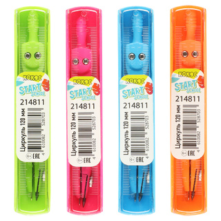 Циркуль "Кокос.StartSchool" 12см  в пласт футляре с линейкой 214811 (8703)