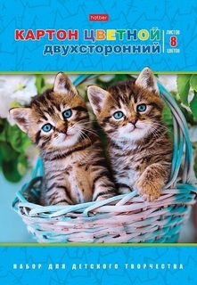 Картон цветной А4  8л 8цв мелованный, двухсторонний 8Кц4_31528 "Ушки на макушке"  Хатбер