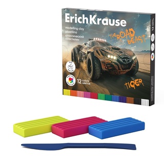 Пластилин 12 цв "Erich Krause.Дорожный зверь" 180 гр 62977