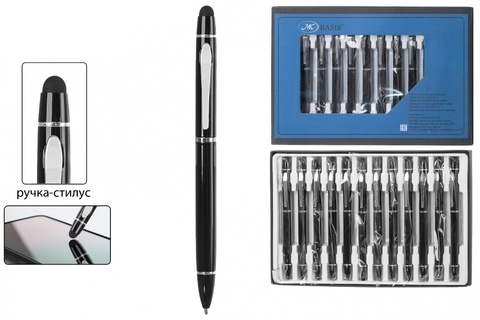 Ручка подарочная "Basir" синяя поворотный механизм, корпус металл. черный со стилусом МС-5794