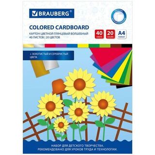 Картон цветной А4 40л 20цв мелованный 113545  "Волшебный" BRAUBERG