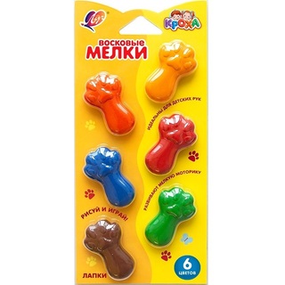Восковые мелки  6цв "Лапки" фигурные 34С2254-08 Луч