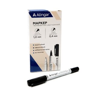 Маркер двухсторонний "Alingar" черный 0,4/1мм AL5537