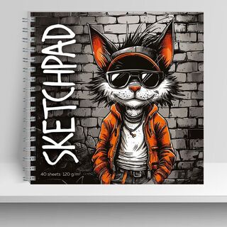 Скетчпад А5+  40л "Крутой котэ" 19,5*19,5см спираль софт-тач 120г/м² 15128 АкХолд