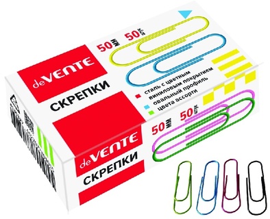 Скрепки 50мм  50шт "deVente"4135327 цветные овальные