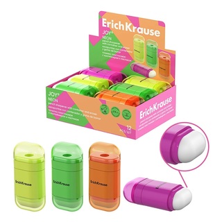 Точилка "ErichKrause JOY®.Neon" с контейнером, с ластиком 60075