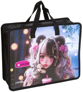 Папка для тетрадей А4 "DeVente.I Love Anime" 400мкм 1отд 10см молния с ручками 8057511