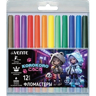 Фломастеры 12цв "deVente.Korokoro" вентелир. колпачки 5081526