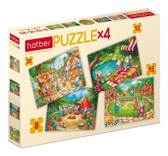 Пазлы Хатбер    8-12-15-20эл "Мышиные забавы" 4картинки в 1коробке ПЗ5_34768
