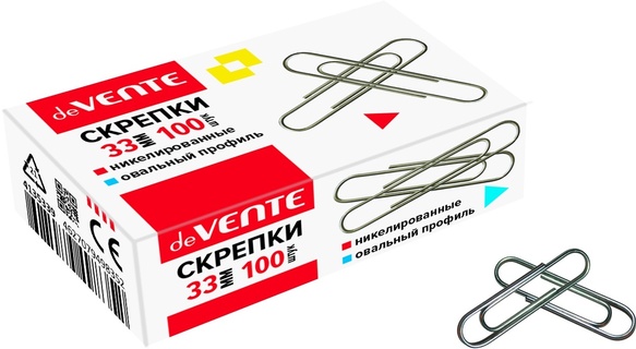 Скрепки 33мм 100шт "deVente"4135339 никелированные