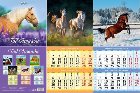 Календарь на скрепке   6л "Символ года.Год лошади.Вид 1" 285*285 Атберг 0426006