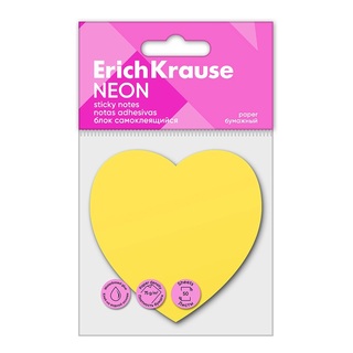 Липкий блок фигурный "ErichKrause.Неоновое сердце" желтый 50л 61724 ErichKrause